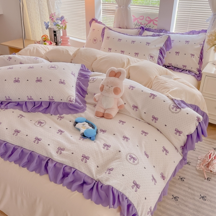 91家纺网 家纺一手货源 找家纺 （总）（含买家秀）2025年新款开学季泡泡棉小竹棉学生三件套韩版小清新田园风花边款四件套床上用品