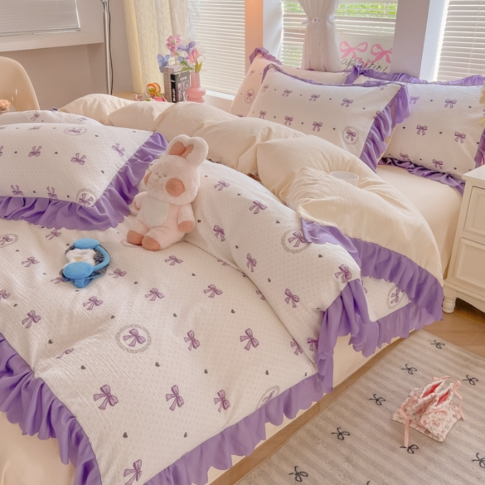 91家纺网 家纺一手货源 找家纺 （总）（含买家秀）2025年新款开学季泡泡棉小竹棉学生三件套韩版小清新田园风花边款四件套床上用品