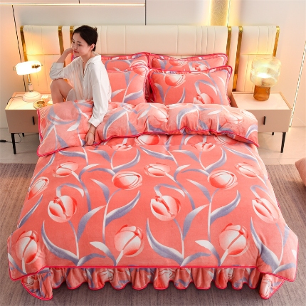 91家纺网 家纺一手货源 找家纺 总 天之澜 高品类金貂绒印花四件套直播爆款床裙,含苞待放,蓝大格,花意阑珊,绿野仙踪,温婉佳人