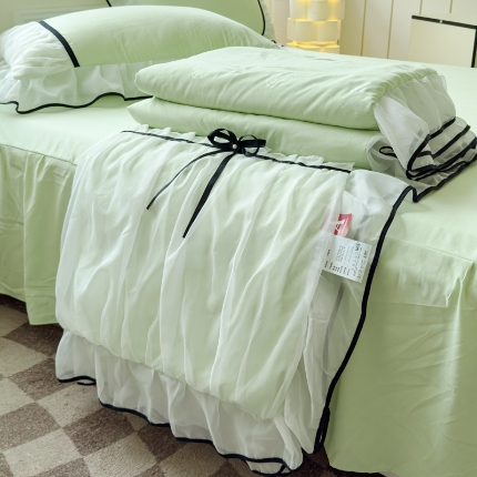 漫布云2025春夏韩版公主风小香风公主风水洗棉工艺款四件套法式蕾丝花边床裙款四件套 小香—薄荷绿  