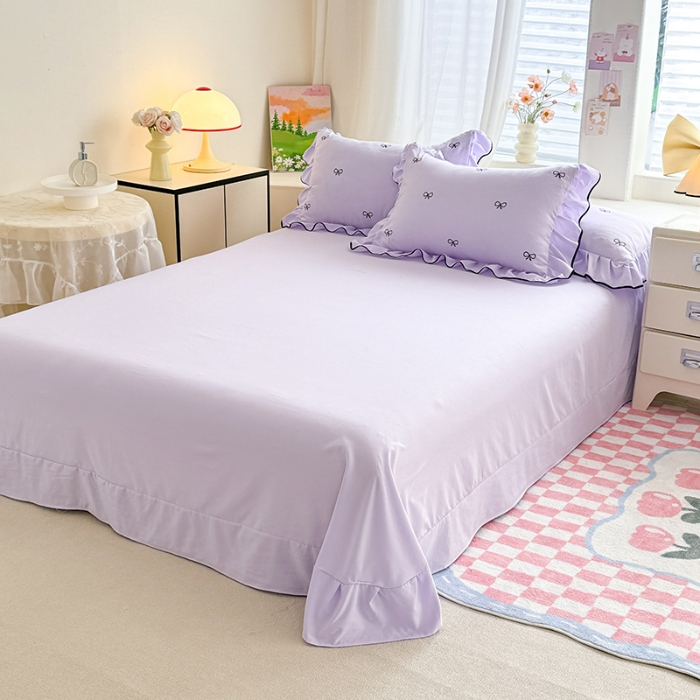 91家纺网 家纺一手货源 找家纺 漫布云2025春夏韩版公主风小香风公主风水洗棉工艺款四件套法式蕾丝花边床裙款四件套 小香-梦幻紫