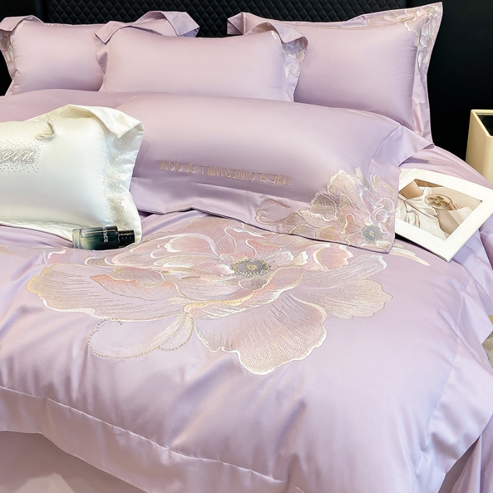 91家纺网 家纺一手货源 找家纺 （总）星蕴家纺 2025新款澳棉纯棉正宗长绒棉刺绣四件套-绽放