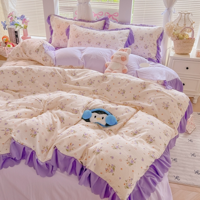 91家纺网 家纺一手货源 找家纺 （总）（含买家秀）2025年新款开学季泡泡棉小竹棉四件套小清花边床单被套宿舍三件套床上用品