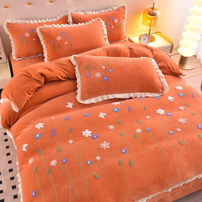 91家纺网 家纺一手货源 找家纺 （总）喜梦缘 2025加厚韩版花卉牛奶绒刺绣花四件套婴儿兔毛绒繁花似锦