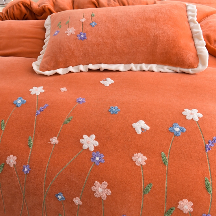 91家纺网 家纺一手货源 找家纺 （总）喜梦缘 2025加厚韩版花卉牛奶绒刺绣花四件套婴儿兔毛绒繁花似锦