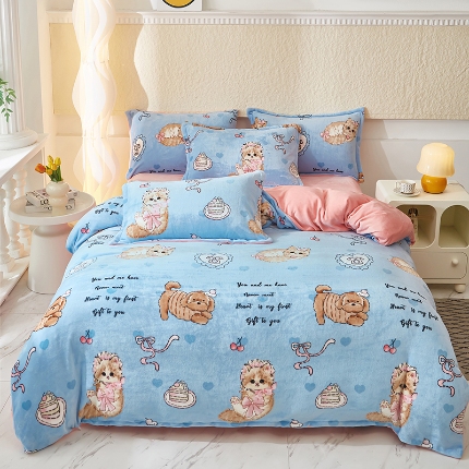 91家纺网 家纺一手货源 找家纺 （总）喜梦缘 2025 新款大版卡通牛奶绒印花四件套