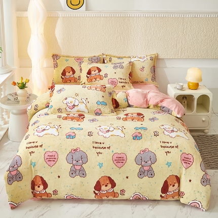 91家纺网 家纺一手货源 找家纺 （总）喜梦缘 2025 新款大版卡通牛奶绒印花四件套