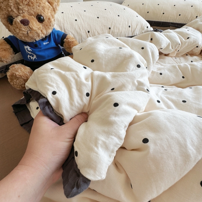 91家纺网 家纺一手货源 找家纺 （总）8+8 2025新款全棉纯棉双层纱镂空花边/皱皱花边四件套