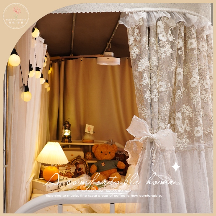 91家纺网 家纺一手货源 找家纺 （总）学生宿舍遮光帘 寝室床上下铺围窗帘布上铺法式拼接纱蚊帐一体式