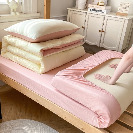 91家纺网 家纺一手货源 找家纺 （总）恋人优选 2025新款40支全棉纯棉拼色纯色四件套学生宿舍上下铺三件套