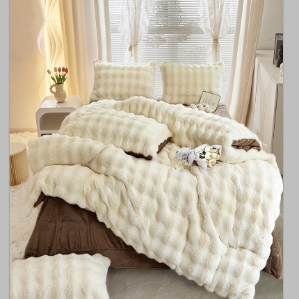 91家纺网 家纺一手货源 找家纺 （总）2025兔毛绒大泡泡七彩泡泡四件套渐变纯色牛奶绒四件套