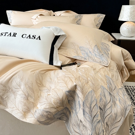 （总）2025新款A类长绒棉贡缎全棉纯棉刺绣四件套 栖悦