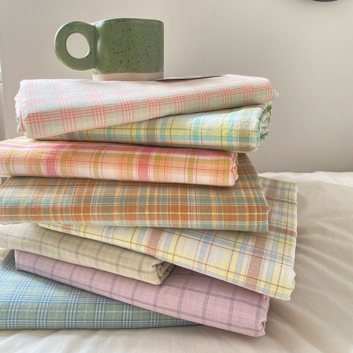 91家纺网 家纺一手货源 找家纺 （总）艾咪-Amy ntmy 2025新款博主风条格款全棉纯棉色织水洗棉单品及床单床笠两三件套