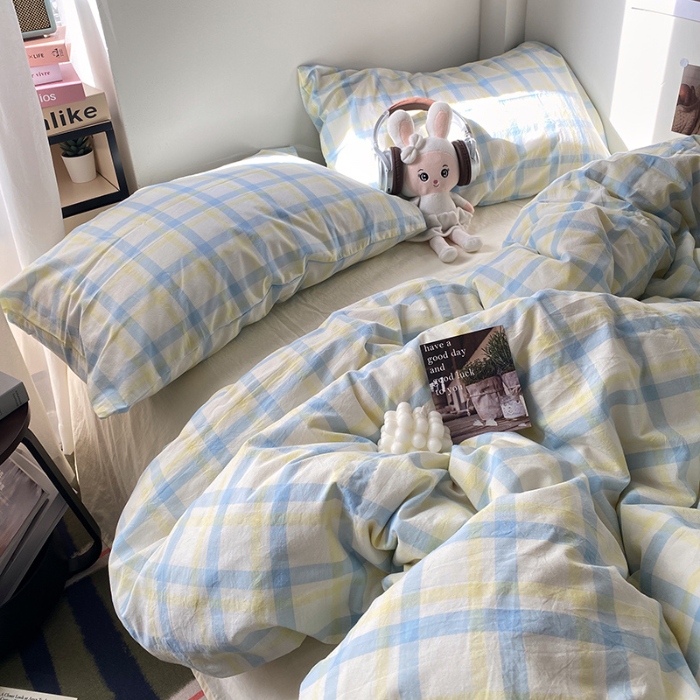 91家纺网 家纺一手货源 找家纺 （总）艾咪-Amy ntmy 2025新款博主风条格款全棉纯棉色织水洗棉四件套