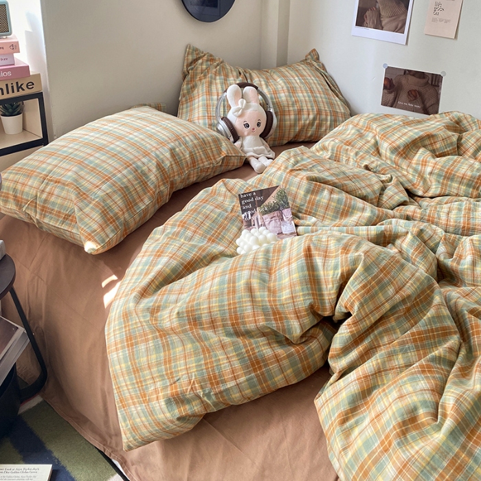 91家纺网 家纺一手货源 找家纺 （总）艾咪-Amy ntmy 2025新款博主风条格款全棉纯棉色织水洗棉四件套