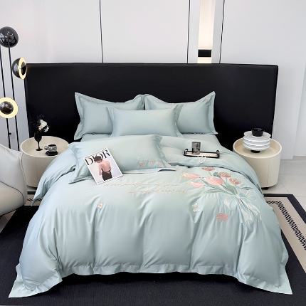 （总）2025新款刺绣亲肤棉简约四件套 郁金花束