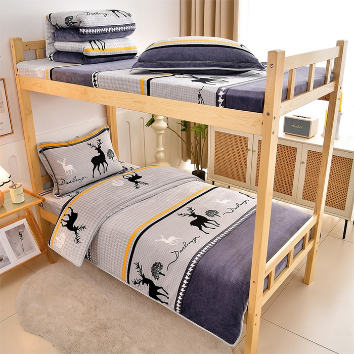 91家纺网 家纺一手货源 找家纺 （总）馨梦缘2025新款爆款高克重印花牛奶绒法莱绒学生三件套单人床套件