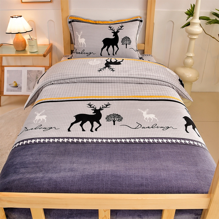 91家纺网 家纺一手货源 找家纺 （总）馨梦缘2025新款爆款高克重印花牛奶绒法莱绒学生三件套单人床套件