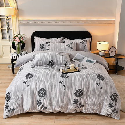 梦之星 2025新款8斤重牛奶绒6D雕花绒四件套法莱水晶金貂 玫瑰-灰