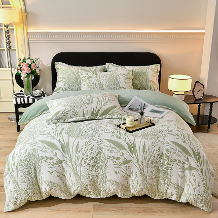 梦之星 2025新款8斤重牛奶绒6D雕花绒四件套法莱水晶金貂 摇曳-绿