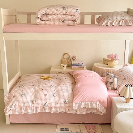 91家纺网 家纺一手货源 找家纺 （总）经年 2025年 学生季 上下铺四季通用韩版花边水洗云朵棉四件套