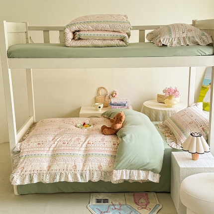 91家纺网 家纺一手货源 找家纺 （总）经年 2025年 学生季 上下铺四季通用韩版花边水洗云朵棉四件套