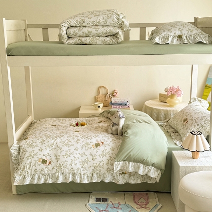 91家纺网 家纺一手货源 找家纺 （总）经年 2025年 学生季 上下铺四季通用韩版花边水洗云朵棉四件套