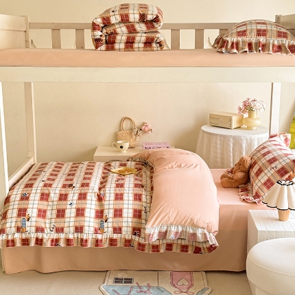 91家纺网 家纺一手货源 找家纺 （总）经年 2025年 学生季 上下铺四季通用韩版花边水洗云朵棉四件套