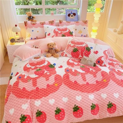 91家纺网 家纺一手货源 找家纺 （总）2025新款 豆豆绒四件套牛奶绒被套雪花绒被套金貂绒四件套塔芙绒被套雕花绒四件套直播跨境外贸