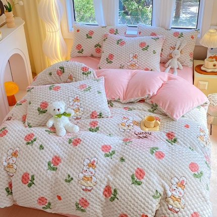 91家纺网 家纺一手货源 找家纺 （总）2025新款 豆豆绒四件套牛奶绒被套雪花绒被套金貂绒四件套塔芙绒被套雕花绒四件套直播跨境外贸