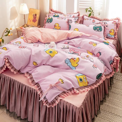 （总）2025 韩版公主风蕾丝床裙四件套植物羊绒磨毛四件套直播