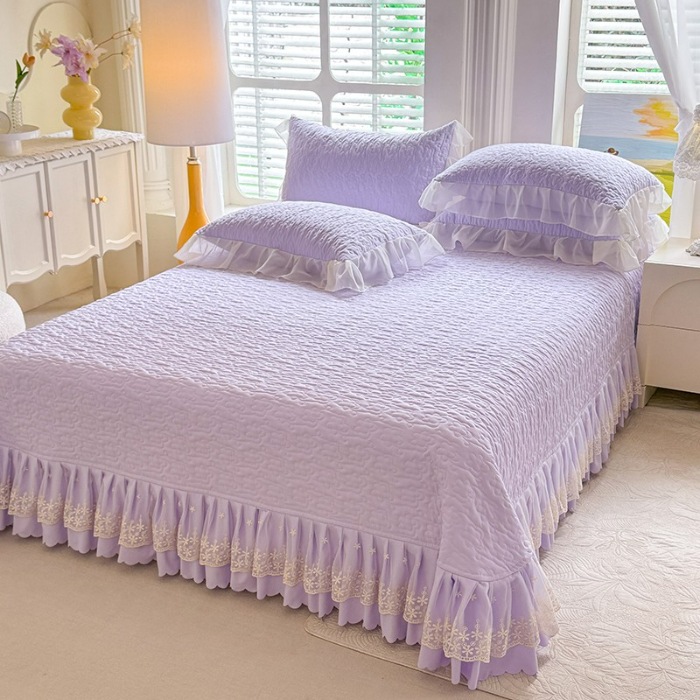 91家纺网 家纺一手货源 找家纺 （总）漫布云025春夏新品韩版公主风超柔水洗棉床盖四件套刺绣针织棉双层纱纯棉棉麻全棉公主风床盖款四件套