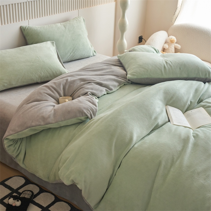 91家纺网 家纺一手货源 找家纺 （总）兰紫橙家纺 2025新款200克重纯色单面牛奶绒四件套