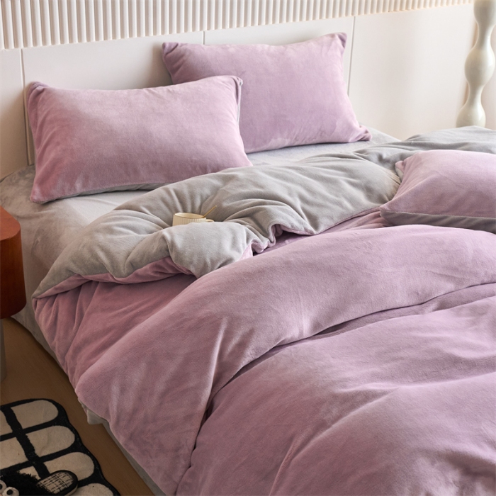 91家纺网 家纺一手货源 找家纺 （总）兰紫橙家纺 2025新款200克重纯色单面牛奶绒四件套