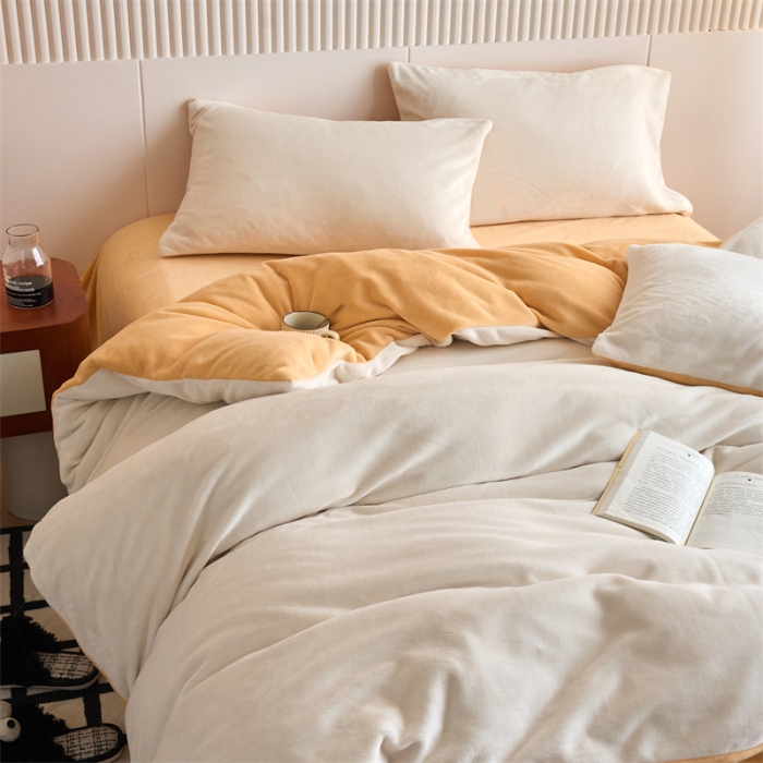 91家纺网 家纺一手货源 找家纺 （总）兰紫橙家纺 2025新款200克重纯色单面牛奶绒四件套