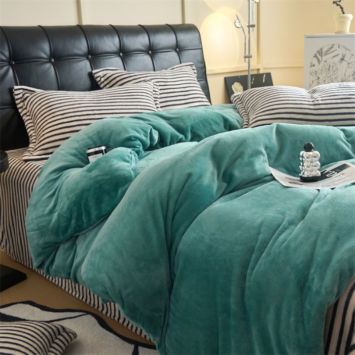 91家纺网 家纺一手货源 找家纺 （总）兰紫橙2025新款条纹牛奶绒四件套