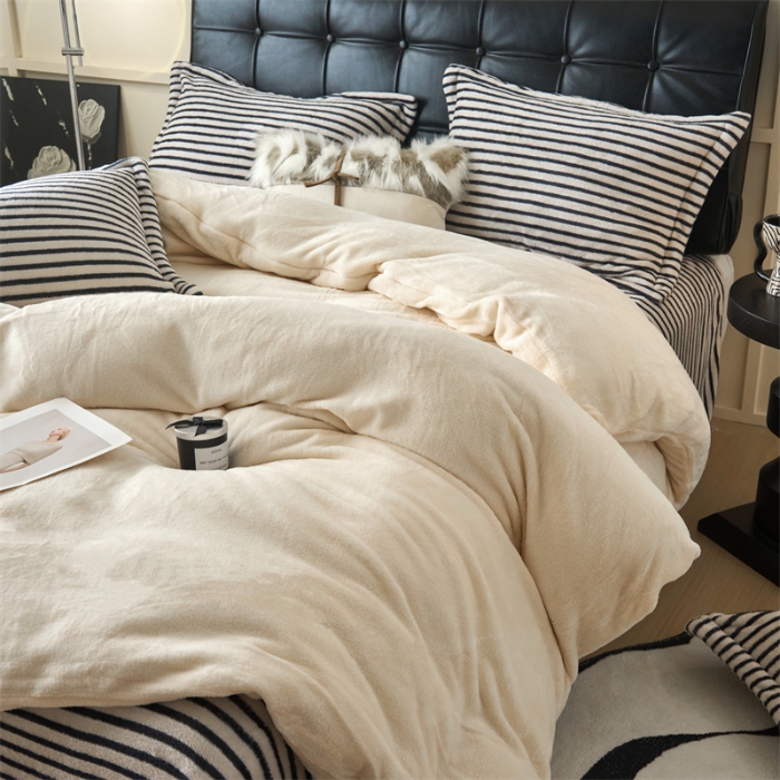 91家纺网 家纺一手货源 找家纺 （总）兰紫橙2025新款条纹牛奶绒四件套