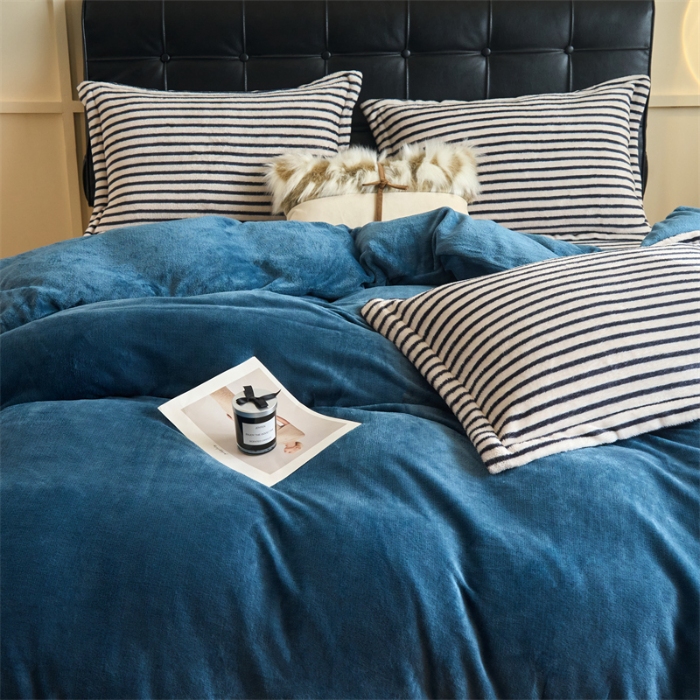 91家纺网 家纺一手货源 找家纺 （总）兰紫橙2025新款条纹牛奶绒四件套