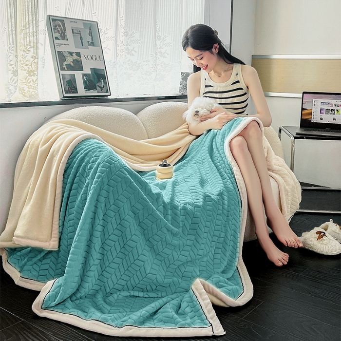 91家纺网 家纺一手货源 找家纺 （总）兰紫橙家纺 2025跨境色织牛奶绒多功能复合毯毯子被套二合一