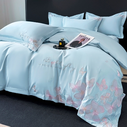 91家纺网 家纺一手货源 找家纺 （总）2025新款刺绣亲肤棉简约四件套 蝶舞的恋歌 