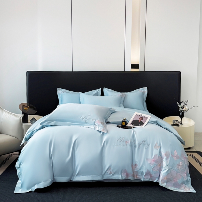 91家纺网 家纺一手货源 找家纺 （总）2025新款刺绣亲肤棉简约四件套 蝶舞的恋歌 