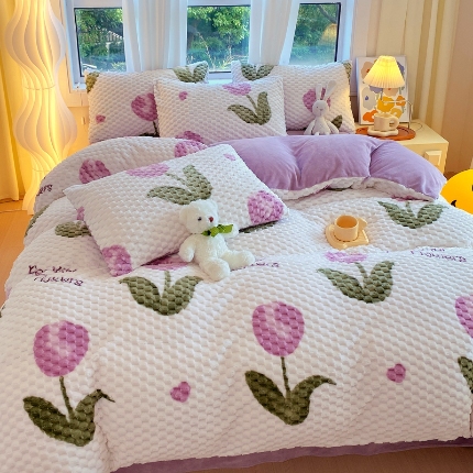 91家纺网 家纺一手货源 找家纺 （总）2025新款 豆豆绒四件套牛奶绒被套雪花绒被套金貂绒四件套塔芙绒被套雕花绒四件套直播跨境外贸