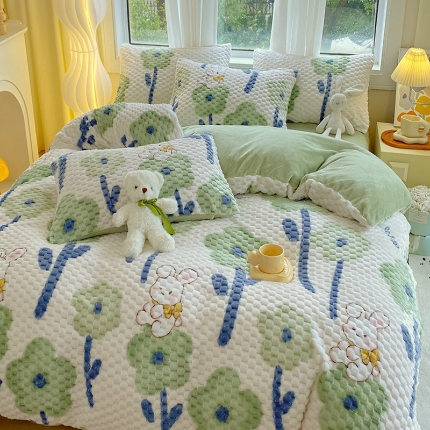 91家纺网 家纺一手货源 找家纺 （总）2025新款 豆豆绒四件套牛奶绒被套雪花绒被套金貂绒四件套塔芙绒被套雕花绒四件套直播跨境外贸