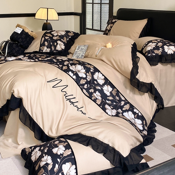 91家纺网 家纺一手货源 找家纺 （总）奥汀洛家纺 2025新款亲肤棉工艺款刺绣花边四件套-伊莲娜