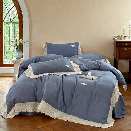 91家纺网 家纺一手货源 找家纺 （总）乐朵家居  2026春夏 米兰 全棉棉麻 床单款夹棉床盖 四件套