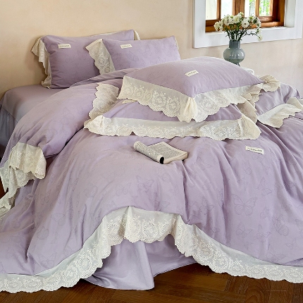 91家纺网 家纺一手货源 找家纺 乐朵家居 梦蝶 全棉提花 床裙四件套 紫