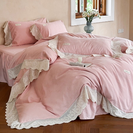 91家纺网 家纺一手货源 找家纺 乐朵家居 梦蝶 全棉提花 床裙四件套 玉