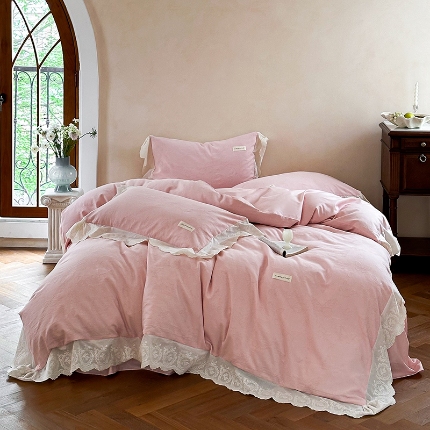 乐朵家居 梦蝶 全棉提花 床裙四件套 玉