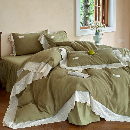 91家纺网 家纺一手货源 找家纺 乐朵家居 梦蝶 全棉提花 床裙四件套 绿