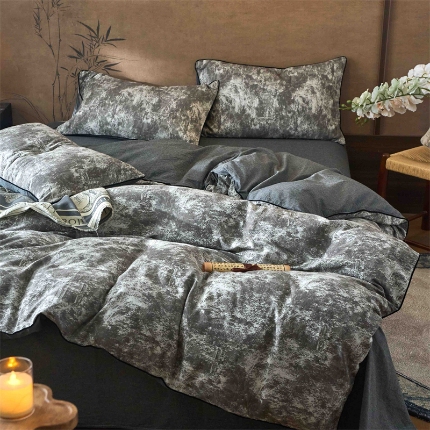 （总）兰紫橙家纺 2025新款全棉纯棉嵌边色织提花四件套